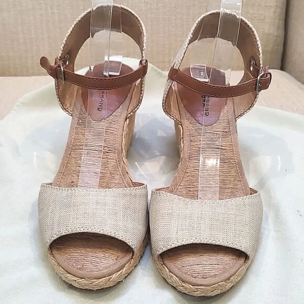 Lucky Brand Kyndra Open Toe Jute Espadrille Wedge Sandals Size 9.5M